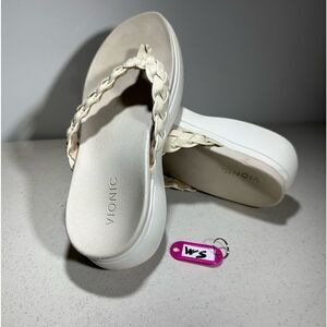 Vionic Sunrise Kenji Cream Braided Toe Post Platform Thong Flip Flop Sandals 6